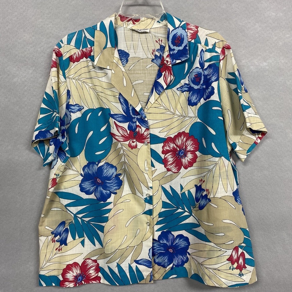 VTG Alfred Dunner Hawaiian Shirt Women's 40 Tropical Floral Resort Wear Vacation